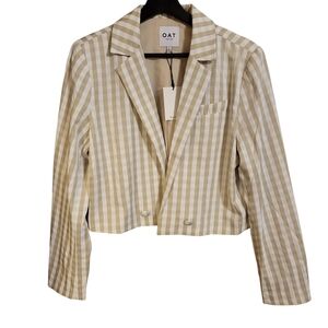 Oat New York Beige Gingham Cropped Blazer